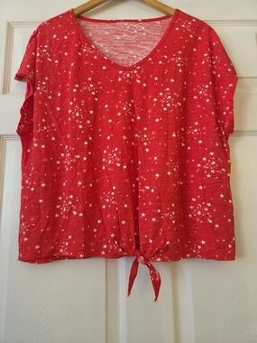 Style&Co Women’s Red Star Tie-Front V-Neck Top